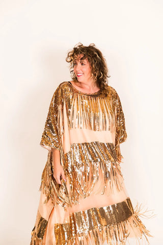 Gold Sequin Fringe Long Caftan | Fringe+Co fringe co Gold Sequin Fringe Long Caftan | Fringe+Co fringe co