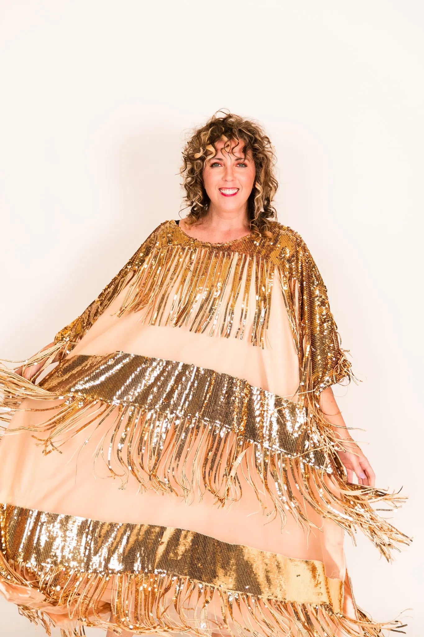 Gold Sequin Fringe Long Caftan | Fringe+Co – fringe co