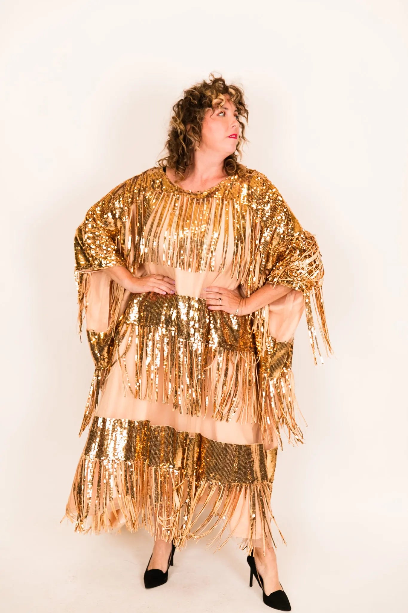 Gold Sequin Fringe Long Caftan | Fringe+Co – fringe co