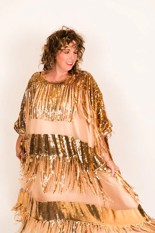 Gold Sequin Fringe Long Caftan | Fringe+Co fringe co Gold Sequin Fringe Long Caftan | Fringe+Co fringe co