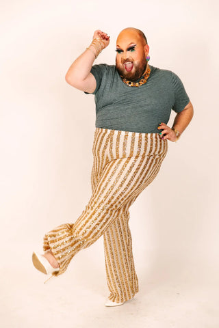 Gold Sequin Stripe Pants - Fringe+Co