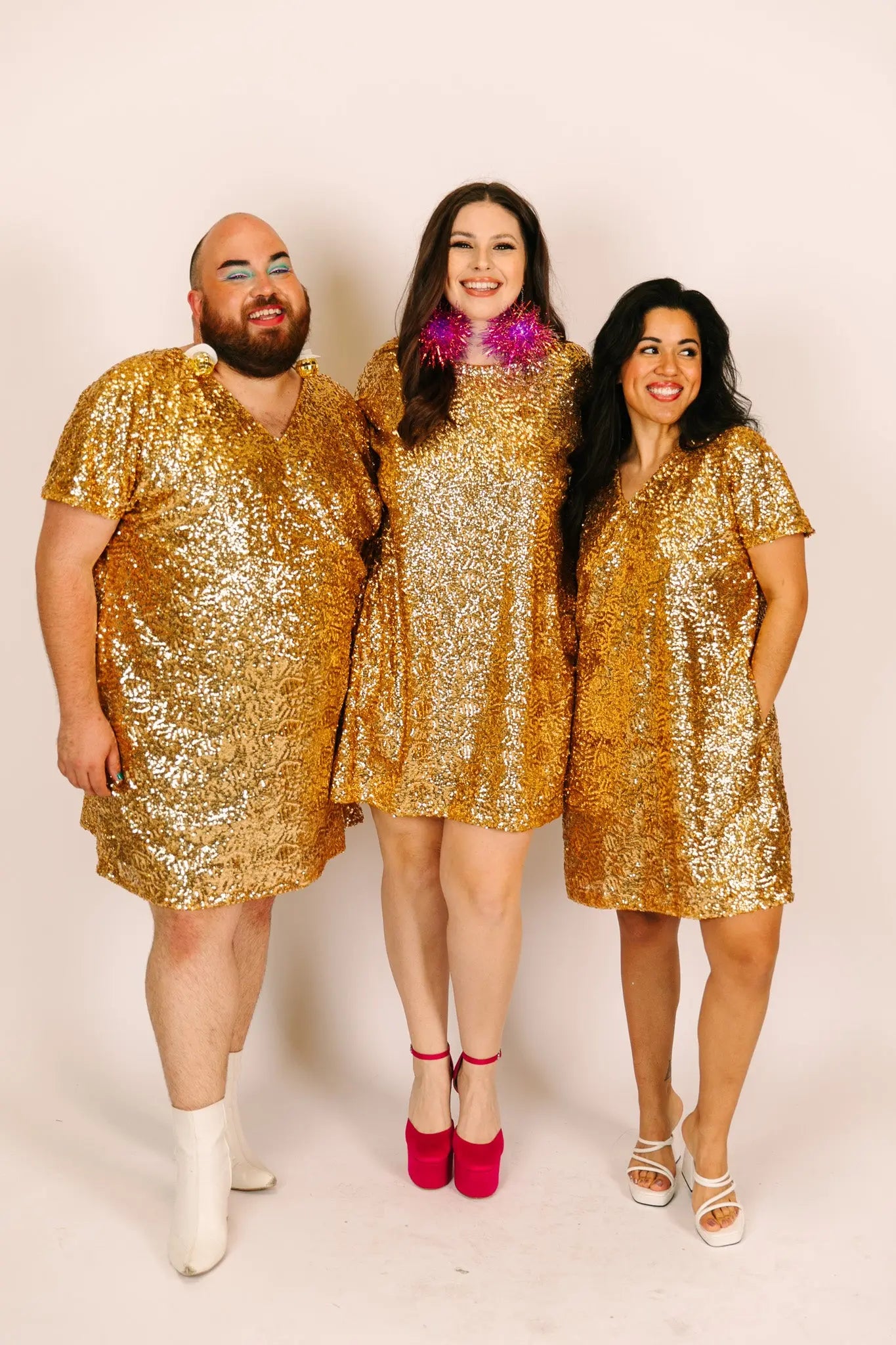 Gold Sequin V Neck Dress fringe co