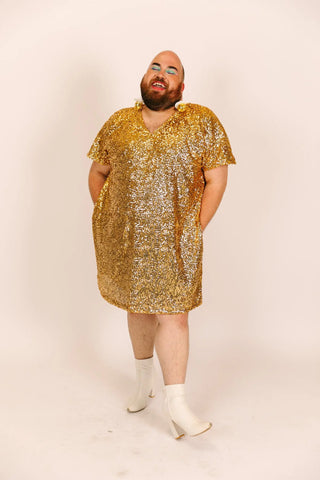 Gold Sequin V-Neck Dress