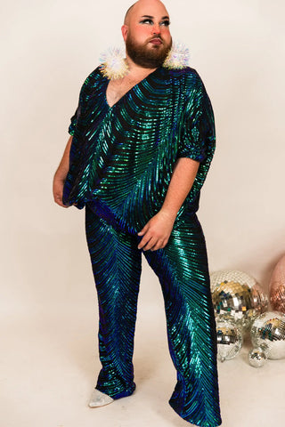 Green Iridescent Embroidered Sequin Pants - Fringe+Co