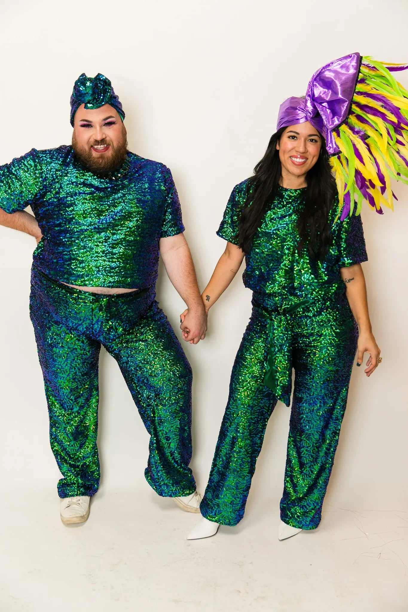 Green Iridescent Sequin High Waisted Pants fringe co