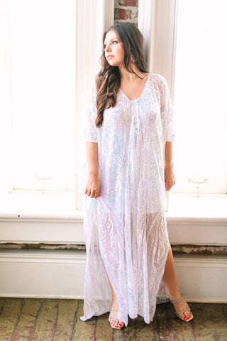 Iridescent Embroidered Long Caftan - Fringe+Co