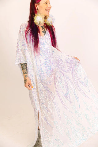 Iridescent Embroidered Long Caftan - Fringe+Co