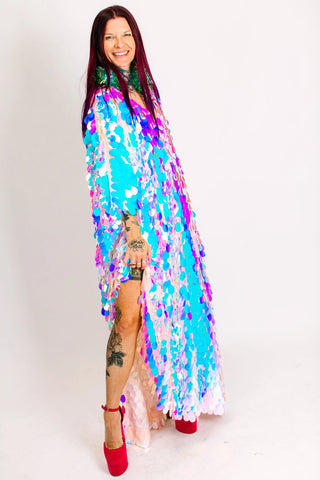 Iridescent Jumbo Paillette Long Caftan - Fringe+Co