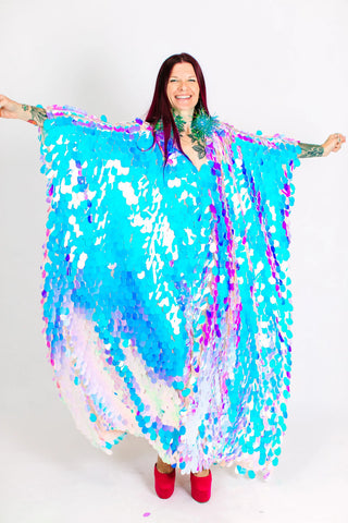 Iridescent Jumbo Paillette Long Caftan - Fringe+Co