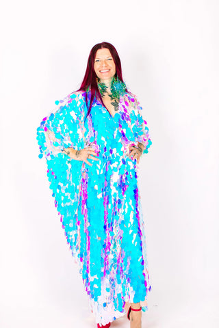 Iridescent Jumbo Paillette Long Caftan - Fringe+Co