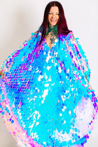 Iridescent Jumbo Paillette Long Caftan - Fringe+Co
