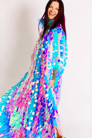 Iridescent Jumbo Paillette Long Caftan - Fringe+Co