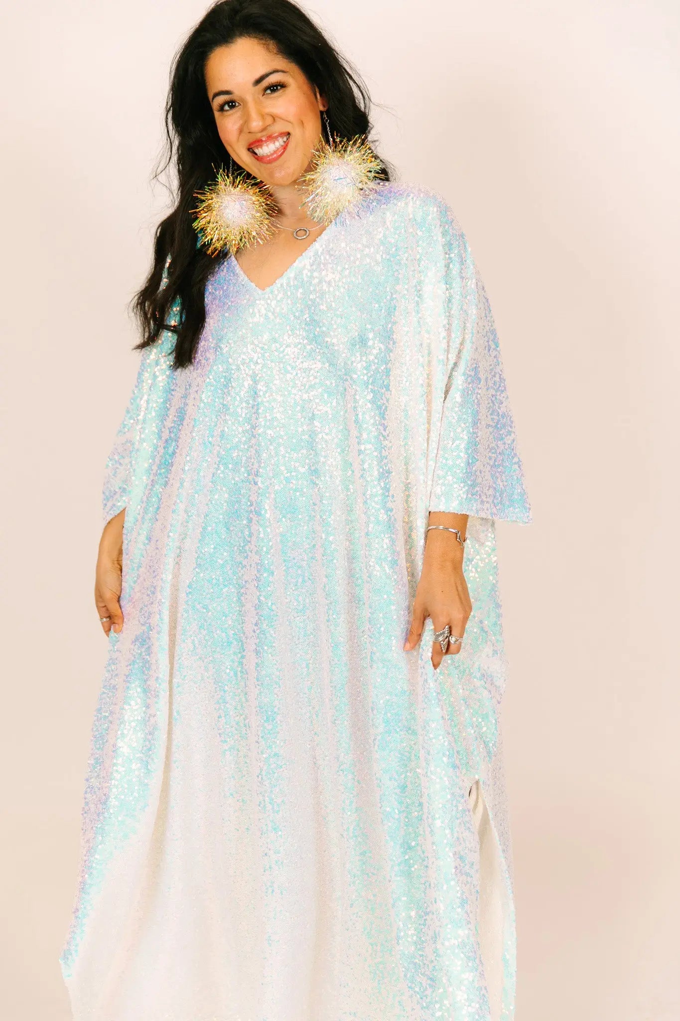 Iridescent Sequin Long Caftan – fringe co