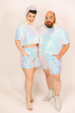 sequin dress shorts Elara Silver Sequin Ruffle Shorts