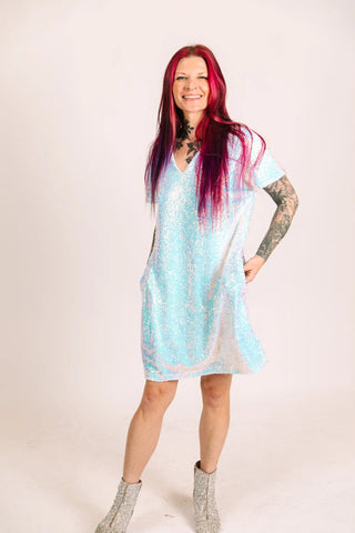 Iridescent Sequin V-Neck Dress – fringe co