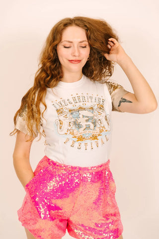 Jazz Fest Champagne Sequin Party Tee - Fringe+Co