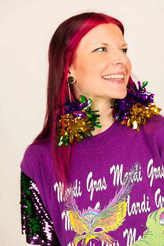 King Cake Pom Pom Earrings - Fringe+Co