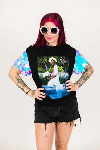 Lil Nas X Paillette Sleeve Party Tee - Fringe+Co