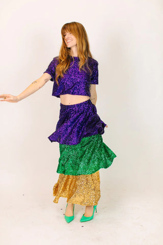 Mardi Gras 3-Tiered Sequin Skirt - Fringe+Co