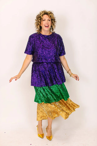 Mardi Gras 3-Tiered Sequin Skirt - Fringe+Co