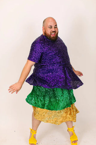 Mardi Gras 3-Tiered Sequin Skirt - Fringe+Co