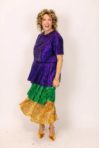 Mardi Gras 3-Tiered Sequin Skirt - Fringe+Co