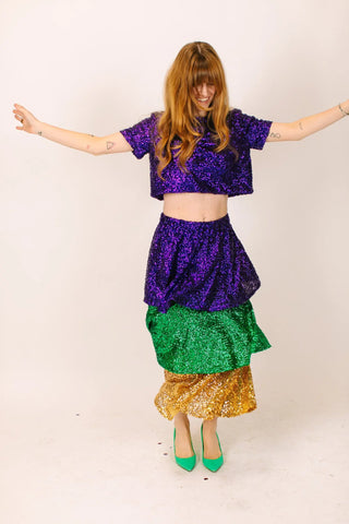 Mardi Gras 3-Tiered Sequin Skirt - Fringe+Co