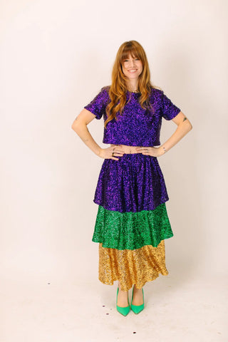 Mardi Gras 3-Tiered Sequin Skirt - Fringe+Co