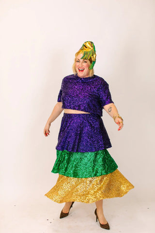 Mardi Gras 3-Tiered Sequin Skirt - Fringe+Co