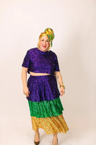 Mardi Gras 3-Tiered Sequin Skirt - Fringe+Co