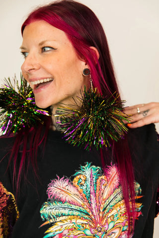 Mardi Gras Glitz Pom Pom Earrings - Fringe+Co