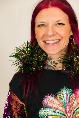 Mardi Gras Glitz Pom Pom Earrings - Fringe+Co