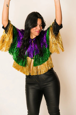 Holographic Tinsel Fringe Crop Jacket 