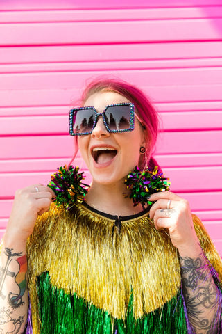 Mardi Gras Mambo Pom Pom Earrings - Fringe+Co