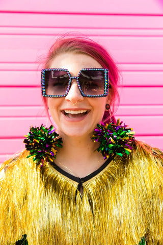 Mardi Gras Mambo Pom Pom Earrings - Fringe+Co