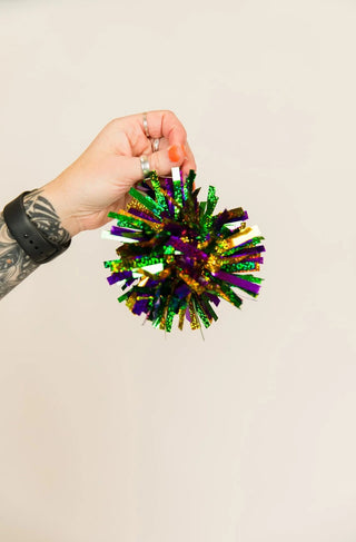 Mardi Gras Sparkle Pom Pom Earrings - Fringe+Co