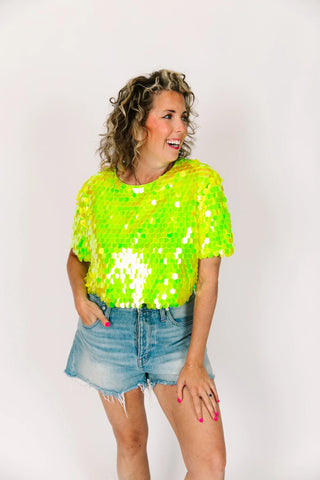 Neon Green Paillette Crop Top - Fringe+Co