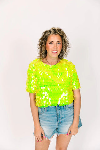 Neon Green Paillette Crop Top - Fringe+Co