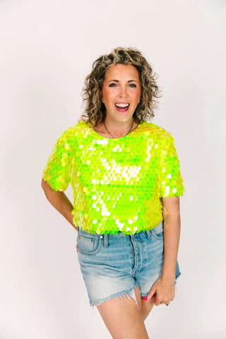 Neon Green Paillette Crop Top - Fringe+Co