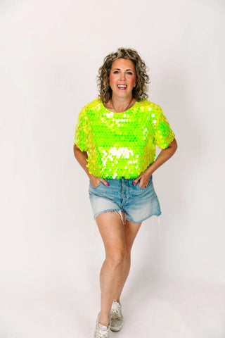 Neon Green Paillette Crop Top - Fringe+Co