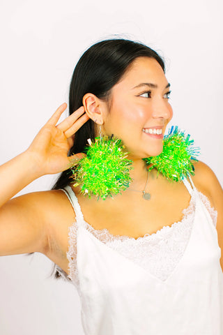 Neon Green Pom Pom Earrings - Fringe+Co