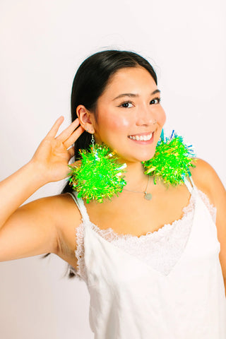 Neon Green Pom Pom Earrings - Fringe+Co