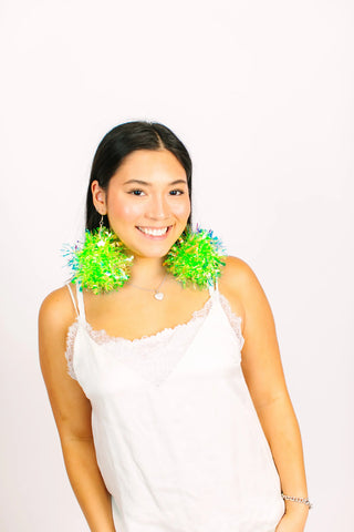 Neon Green Pom Pom Earrings - Fringe+Co