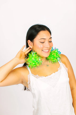 Neon Green Pom Pom Earrings - Fringe+Co