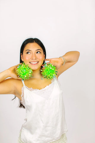Neon Green Pom Pom Earrings - Fringe+Co