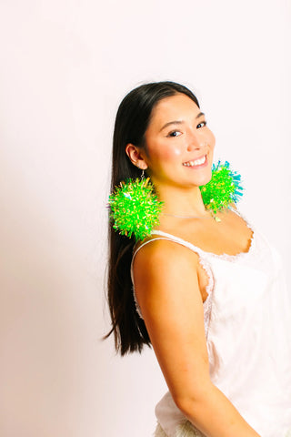 Neon Green Pom Pom Earrings - Fringe+Co