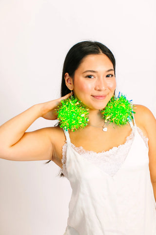Neon Green Pom Pom Earrings - Fringe+Co