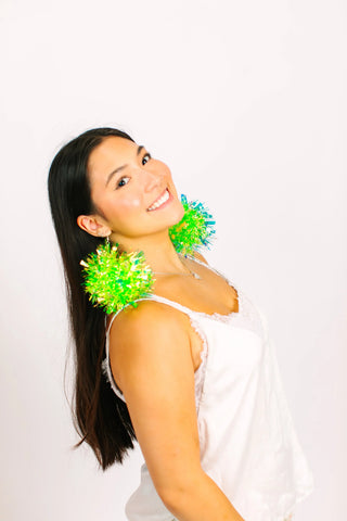Neon Green Pom Pom Earrings - Fringe+Co