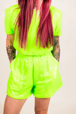 neon dress shorts Neon Pink Short La Femme Sequin Cocktail Party Dress Neon Pink / 12