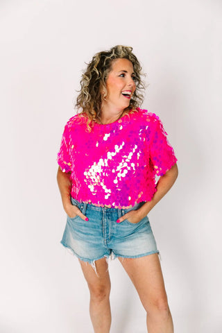 Neon Pink Paillette Crop Top - Fringe+Co